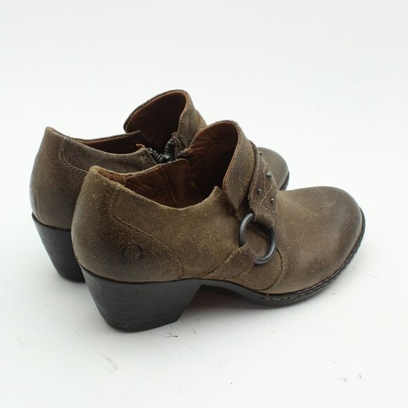 Born Brown Leather Studded Harness Side Zip Ankle Booties - Picture 8 of 11